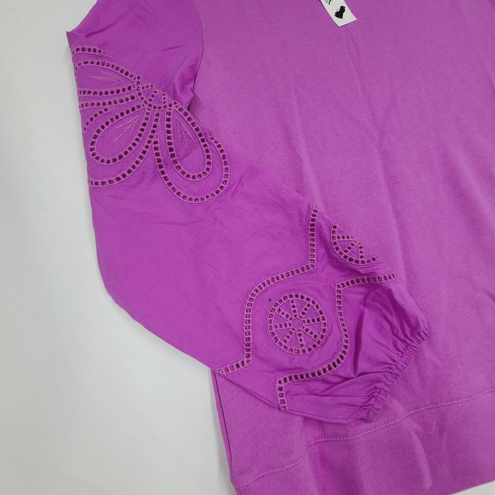 Talbots Embroidered Crewneck Sweatshirt NWT Purple Puff Sleeve Crew Neck Medium - Picture 12 of 13
